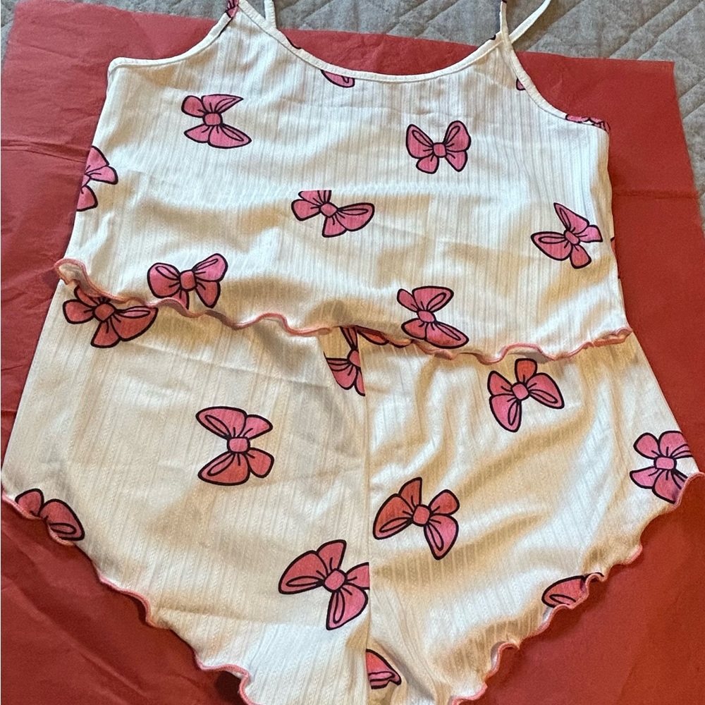 Pink Bow Print Romper